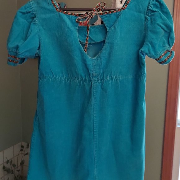 Vintage Corduroy Aqua Mini Dress with Trim - Great for Halloween! - Picture 2 of 4